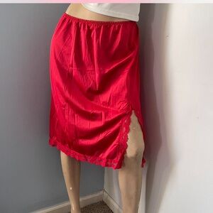 Ashley Taylor Vibrant Red Silky Slip Skirt With Lace Trim